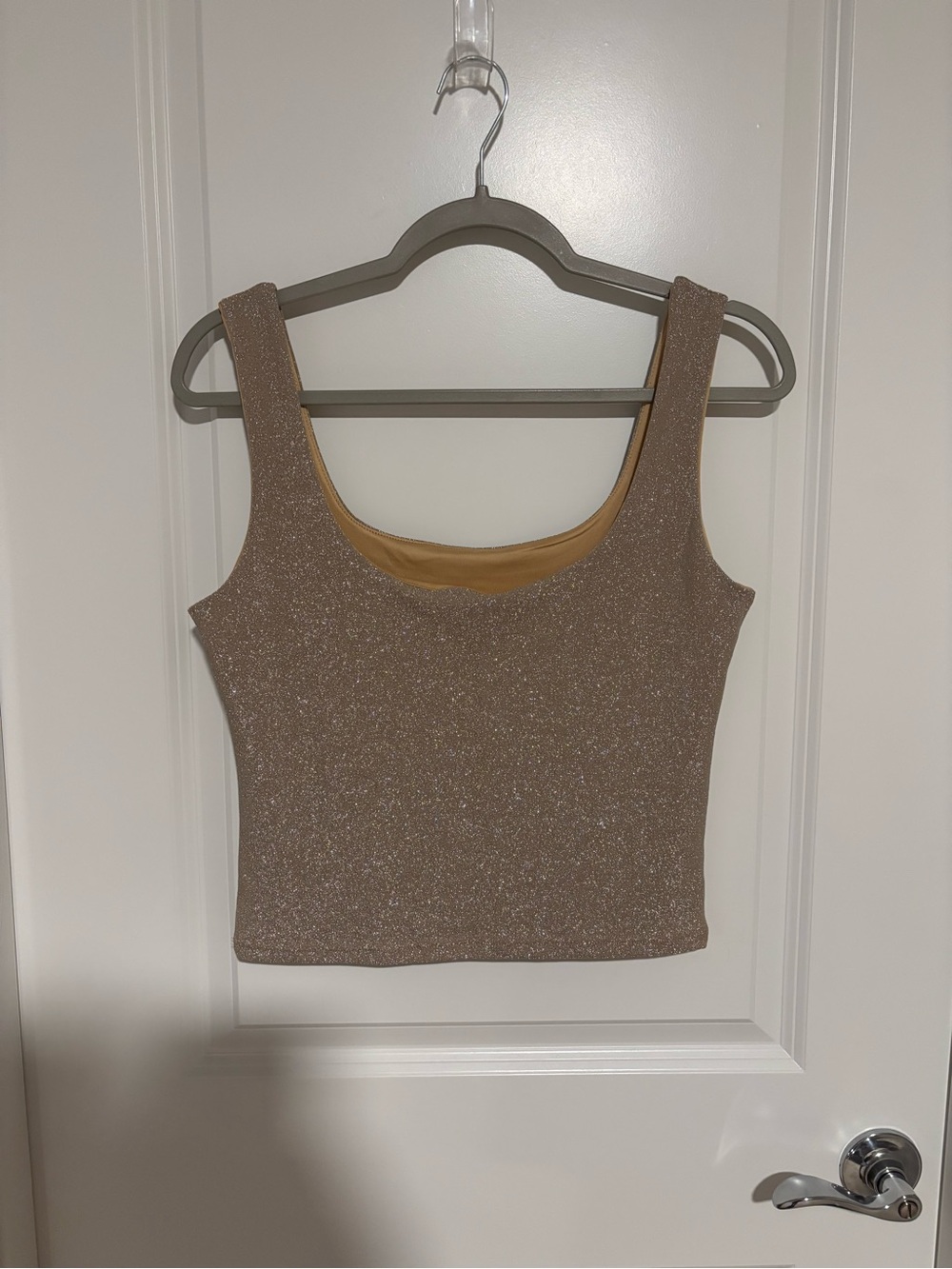 Sleeveless Shimmer Crop Tank Top - Taupe